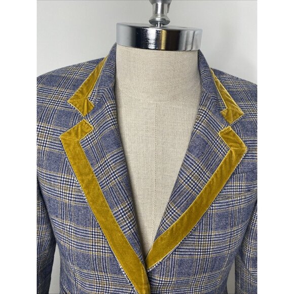The GiGi Wool Blazer Jacket Plaid Blue Gold Velvet Collar Mens EU 40 US 30 Italy - Picture 2 of 12